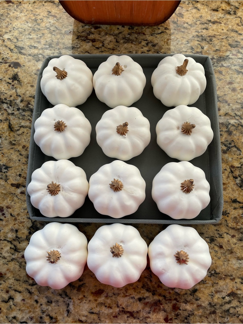 White Decorative Mini Pumpkin Set with Gold Stems